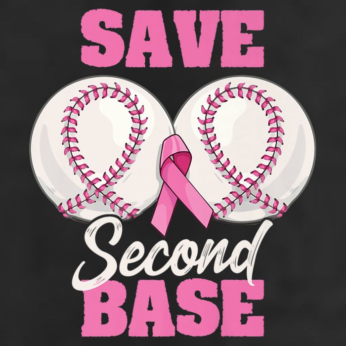 Save Second 2nd Base Funny Baseball Breast Cancer Awareness Premium 7 Panel Mesh Trucker Snapback Hat