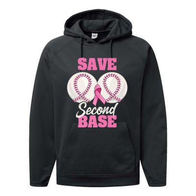 Save Second 2nd Base Funny Baseball Breast Cancer Awareness Premium Performance Fleece Hoodie