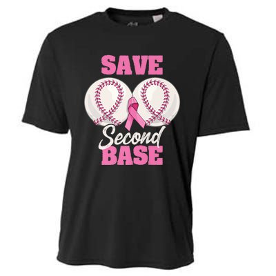 Save Second 2nd Base Funny Baseball Breast Cancer Awareness Premium Cooling Performance Crew T-Shirt