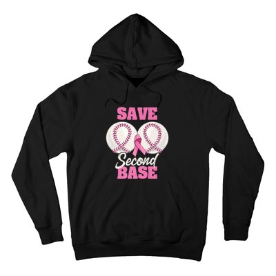 Save Second 2nd Base Funny Baseball Breast Cancer Awareness Premium Hoodie