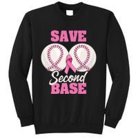 Save Second 2nd Base Funny Baseball Breast Cancer Awareness Premium Sweatshirt