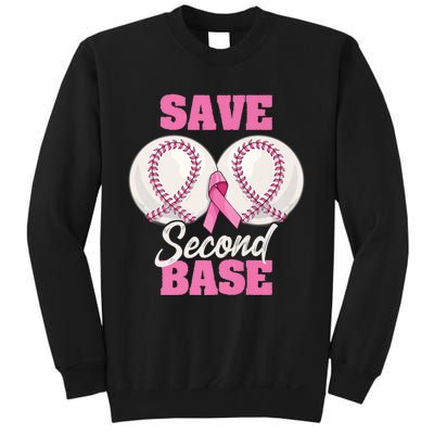 Save Second 2nd Base Funny Baseball Breast Cancer Awareness Premium Sweatshirt