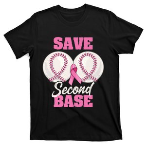 Save Second 2nd Base Funny Baseball Breast Cancer Awareness Premium T-Shirt