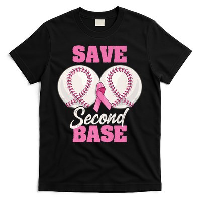 Save Second 2nd Base Funny Baseball Breast Cancer Awareness Premium T-Shirt