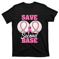 Save Second 2nd Base Funny Baseball Breast Cancer Awareness Premium T-Shirt