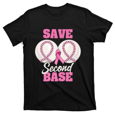 Save Second 2nd Base Funny Baseball Breast Cancer Awareness Premium T-Shirt