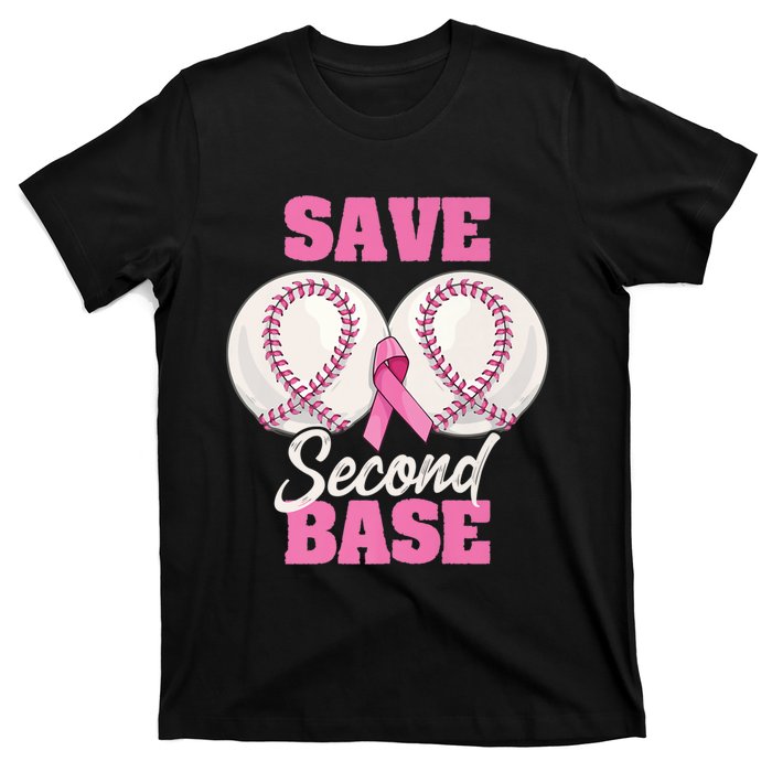 Save Second 2nd Base Funny Baseball Breast Cancer Awareness Premium T-Shirt