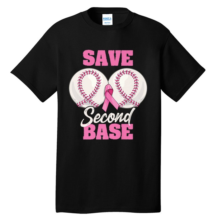 Save Second 2nd Base Funny Baseball Breast Cancer Awareness Premium Tall T-Shirt