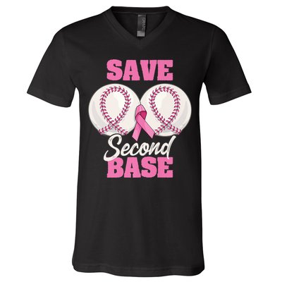 Save Second 2nd Base Funny Baseball Breast Cancer Awareness Premium V-Neck T-Shirt