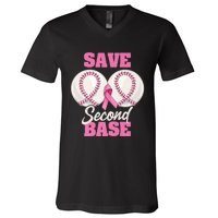 Save Second 2nd Base Funny Baseball Breast Cancer Awareness Premium V-Neck T-Shirt