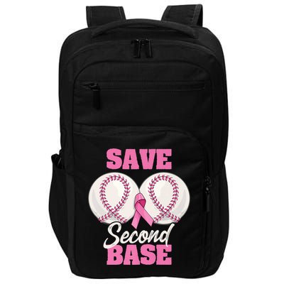 Save Second 2nd Base Funny Baseball Breast Cancer Awareness Premium Impact Tech Backpack