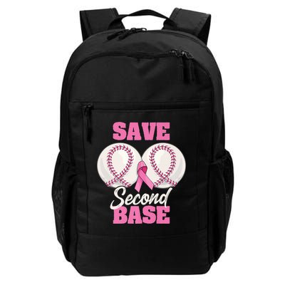 Save Second 2nd Base Funny Baseball Breast Cancer Awareness Premium Backpack