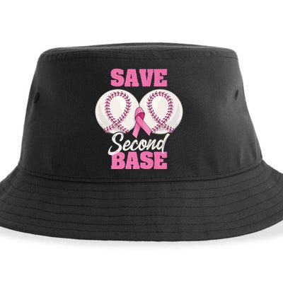 Save Second 2nd Base Funny Baseball Breast Cancer Awareness Premium Sustainable Bucket Hat