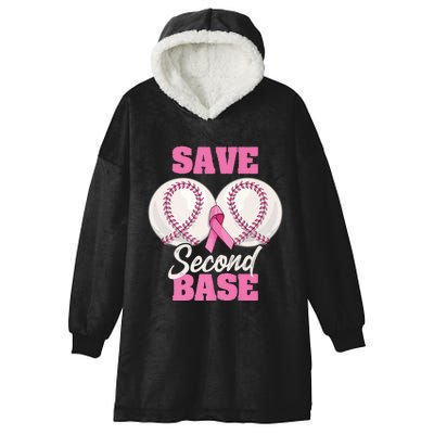 Save Second 2nd Base Funny Baseball Breast Cancer Awareness Premium Hooded Wearable Blanket