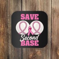 Save Second 2nd Base Funny Baseball Breast Cancer Awareness Premium Coaster