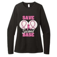 Save Second 2nd Base Funny Baseball Breast Cancer Awareness Premium Womens CVC Long Sleeve Shirt