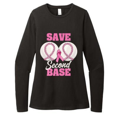 Save Second 2nd Base Funny Baseball Breast Cancer Awareness Premium Womens CVC Long Sleeve Shirt