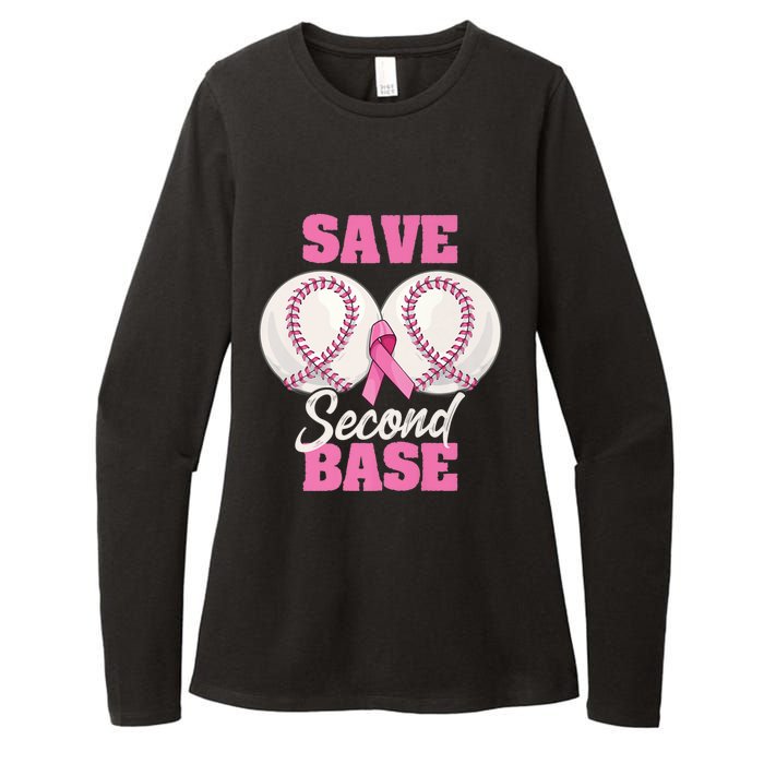 Save Second 2nd Base Funny Baseball Breast Cancer Awareness Premium Womens CVC Long Sleeve Shirt