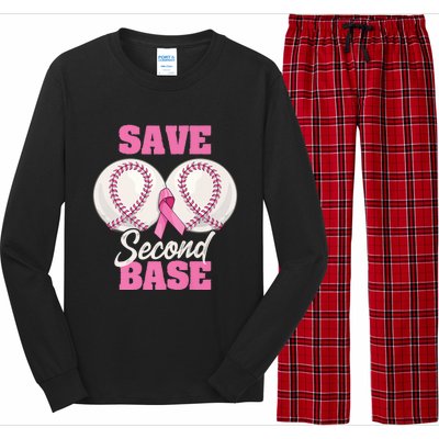 Save Second 2nd Base Funny Baseball Breast Cancer Awareness Premium Long Sleeve Pajama Set