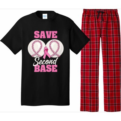 Save Second 2nd Base Funny Baseball Breast Cancer Awareness Premium Pajama Set