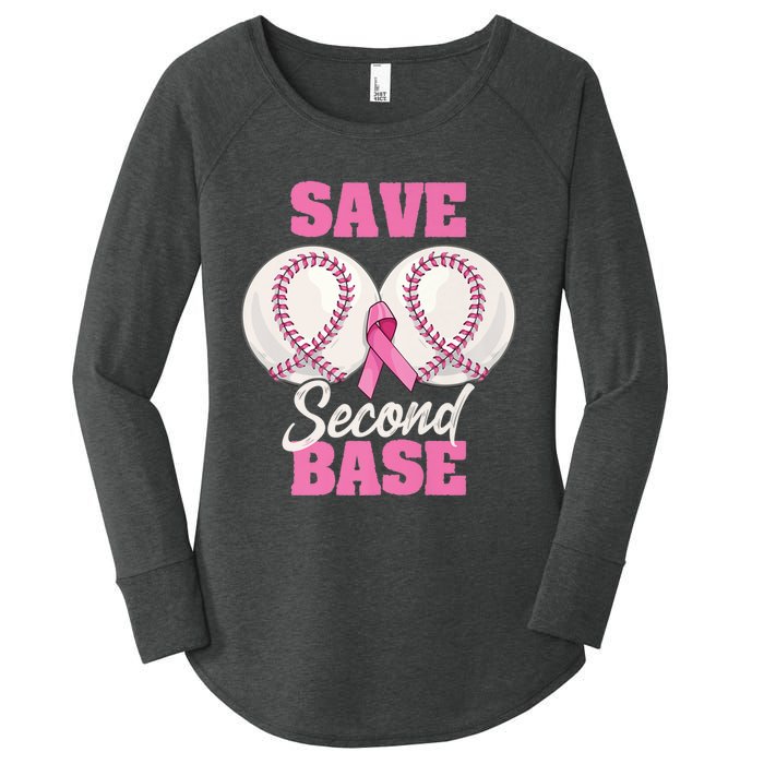 Save Second 2nd Base Funny Baseball Breast Cancer Awareness Premium Women's Perfect Tri Tunic Long Sleeve Shirt