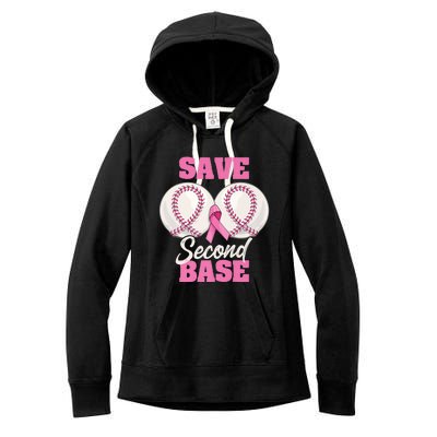 Save Second 2nd Base Funny Baseball Breast Cancer Awareness Premium Women's Fleece Hoodie