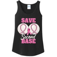 Save Second 2nd Base Funny Baseball Breast Cancer Awareness Premium Ladies Essential Tank