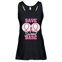 Save Second 2nd Base Funny Baseball Breast Cancer Awareness Premium Ladies Essential Flowy Tank