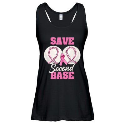 Save Second 2nd Base Funny Baseball Breast Cancer Awareness Premium Ladies Essential Flowy Tank