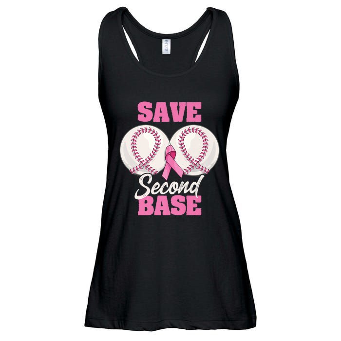 Save Second 2nd Base Funny Baseball Breast Cancer Awareness Premium Ladies Essential Flowy Tank