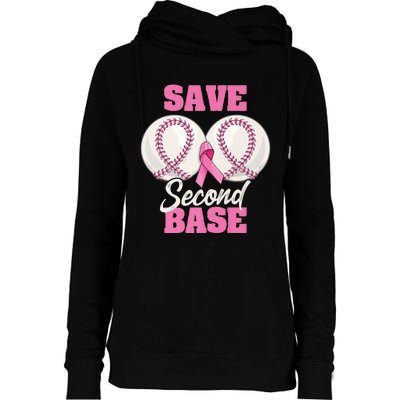 Save Second 2nd Base Funny Baseball Breast Cancer Awareness Premium Womens Funnel Neck Pullover Hood