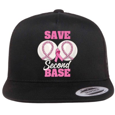 Save Second 2nd Base Funny Baseball Breast Cancer Awareness Premium Flatbill Hat