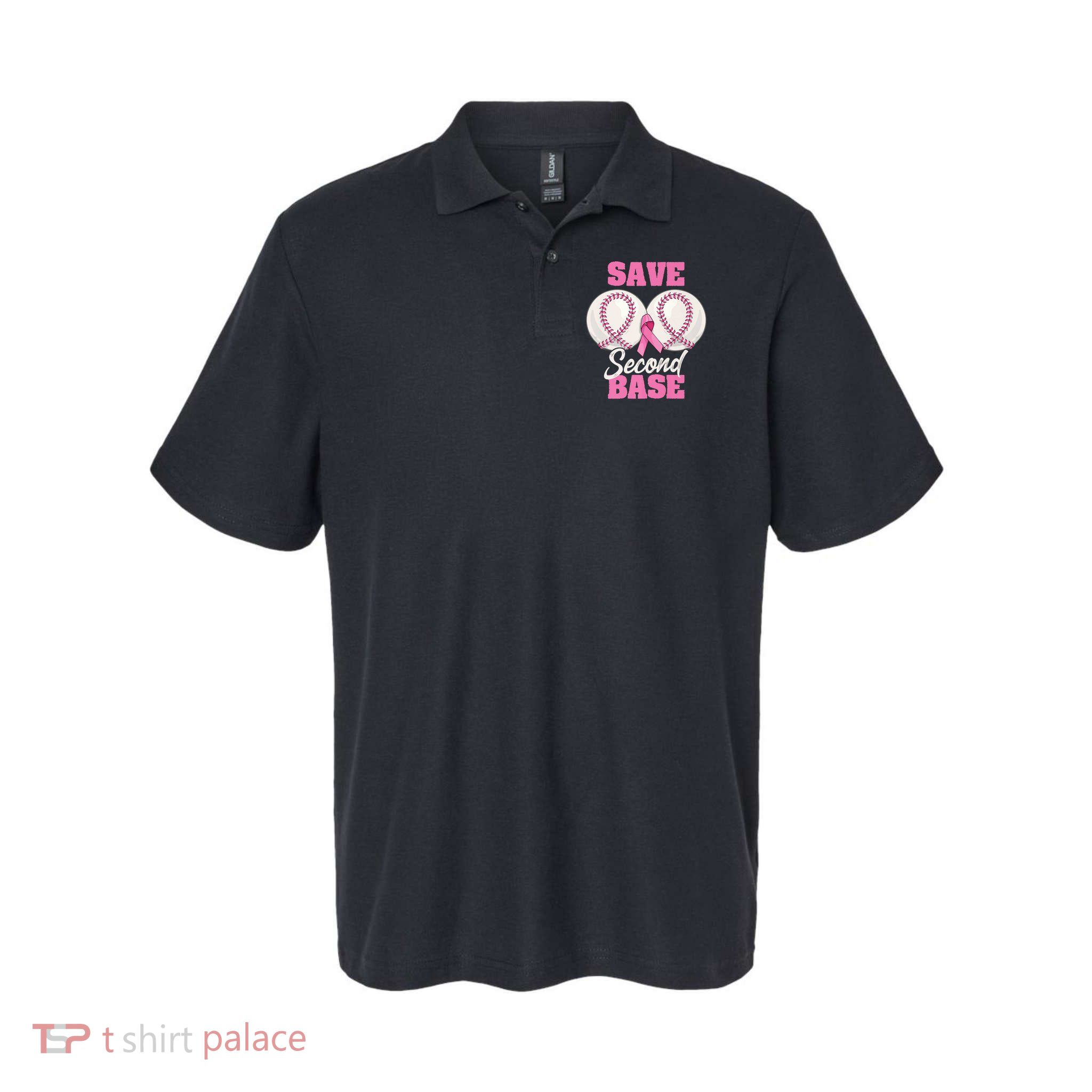 Save Second 2nd Base Funny Baseball Breast Cancer Awareness Premium Polo