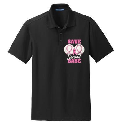 Save Second 2nd Base Funny Baseball Breast Cancer Awareness Premium Dry Zone Grid Polo