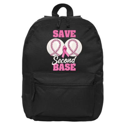 Save Second 2nd Base Funny Baseball Breast Cancer Awareness Premium 16 in Basic Backpack