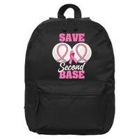 Save Second 2nd Base Funny Baseball Breast Cancer Awareness Premium 16 in Basic Backpack