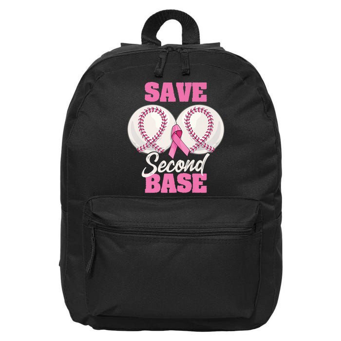 Save Second 2nd Base Funny Baseball Breast Cancer Awareness Premium 16 in Basic Backpack