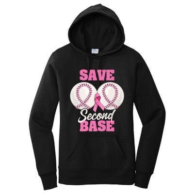 Save Second 2nd Base Funny Baseball Breast Cancer Awareness Premium Women's Pullover Hoodie