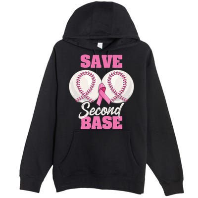 Save Second 2nd Base Funny Baseball Breast Cancer Awareness Premium Premium Pullover Hoodie