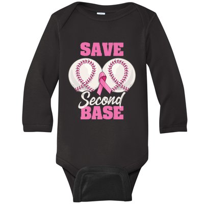 Save Second 2nd Base Funny Baseball Breast Cancer Awareness Premium Baby Long Sleeve Bodysuit