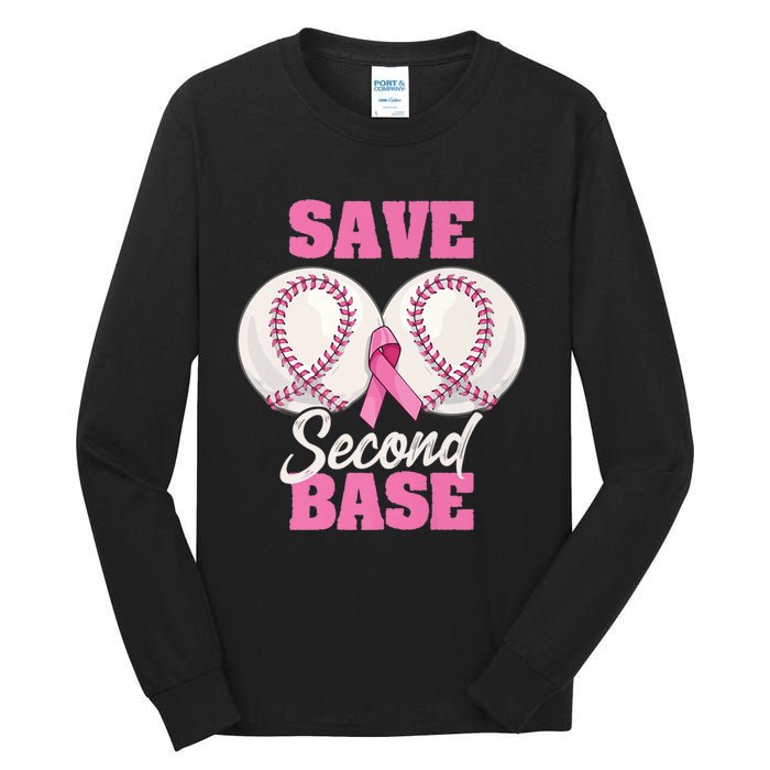 Save Second 2nd Base Funny Baseball Breast Cancer Awareness Premium Tall Long Sleeve T-Shirt