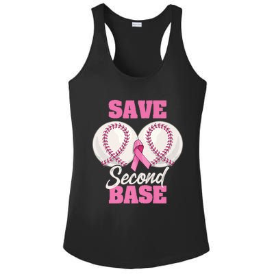 Save Second 2nd Base Funny Baseball Breast Cancer Awareness Premium Ladies PosiCharge Competitor Racerback Tank