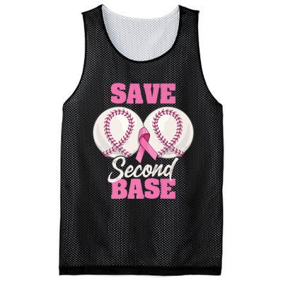 Save Second 2nd Base Funny Baseball Breast Cancer Awareness Premium Mesh Reversible Basketball Jersey Tank