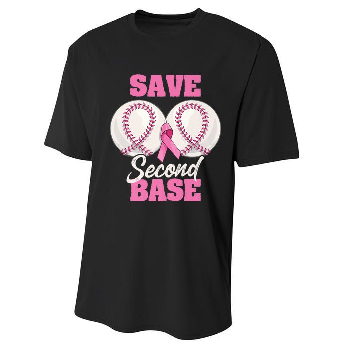 Save Second 2nd Base Funny Baseball Breast Cancer Awareness Premium Performance Sprint T-Shirt