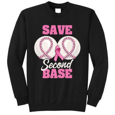 Save Second 2nd Base Funny Baseball Breast Cancer Awareness Premium Tall Sweatshirt