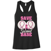 Save Second 2nd Base Funny Baseball Breast Cancer Awareness Premium Women's Racerback Tank