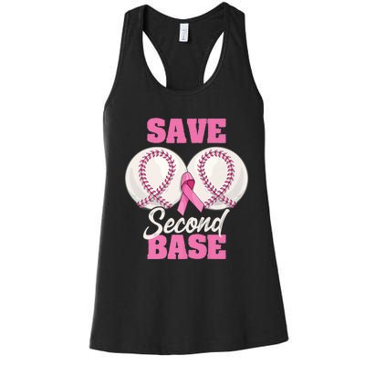 Save Second 2nd Base Funny Baseball Breast Cancer Awareness Premium Women's Racerback Tank