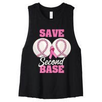 Save Second 2nd Base Funny Baseball Breast Cancer Awareness Premium Women's Racerback Cropped Tank