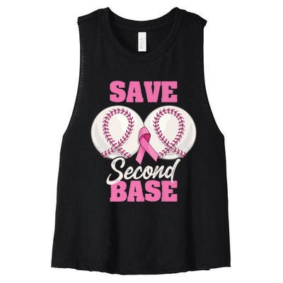 Save Second 2nd Base Funny Baseball Breast Cancer Awareness Premium Women's Racerback Cropped Tank