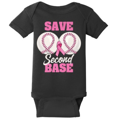 Save Second 2nd Base Funny Baseball Breast Cancer Awareness Premium Baby Bodysuit